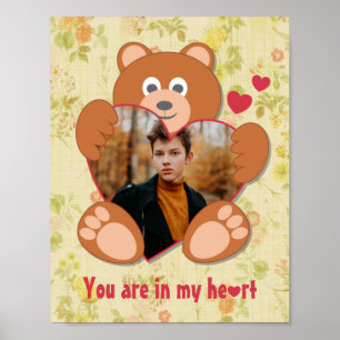 Teddy bear heart valentine's day vintage floral  poster