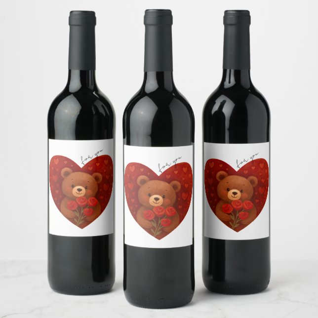 Teddy Bear Heart Wine Label – Personalized  (Bottles)