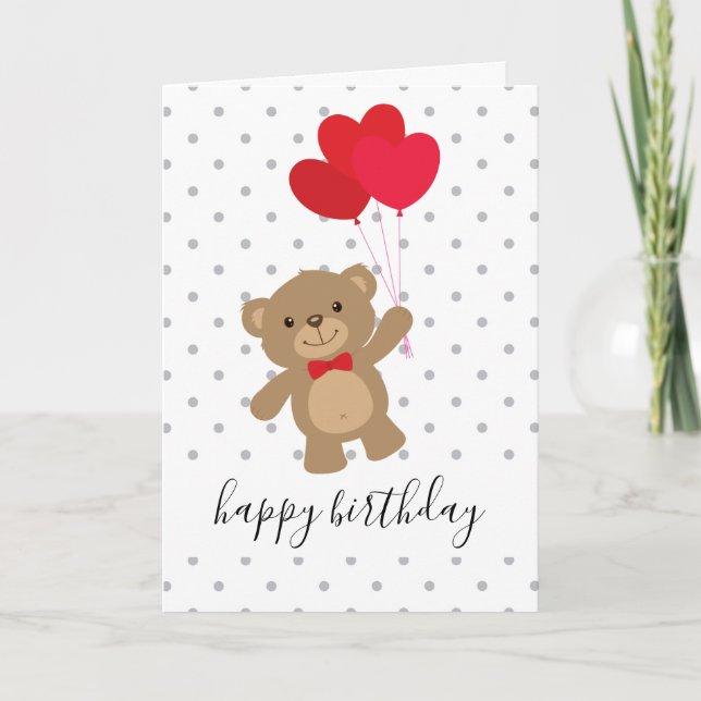 Teddy Bear Hearts Balloon Personalized Custom Baby Card (Front)