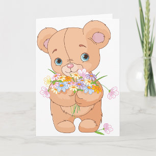 Teddy Bear Holding A Bouquet Greeting Cards