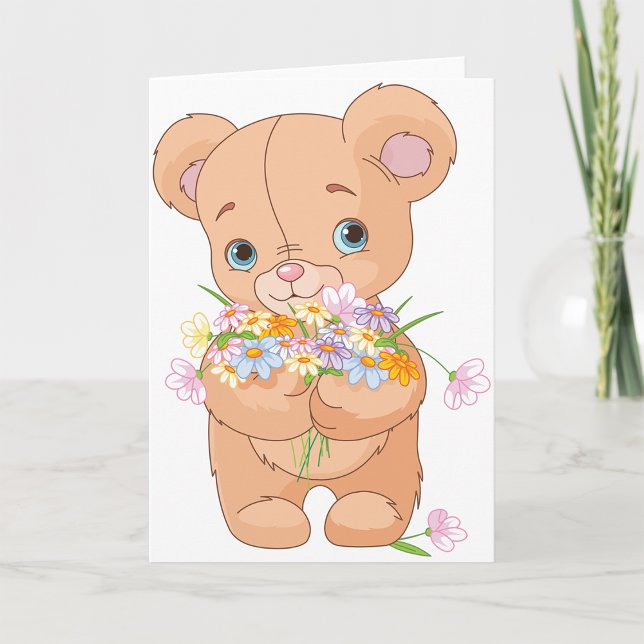 Teddy Bear Holding A Bouquet Greeting Cards (Creator Uploaded)