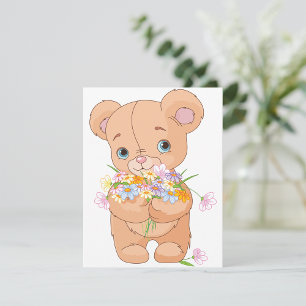 Teddy Bear Holding A Bouquet Invitations