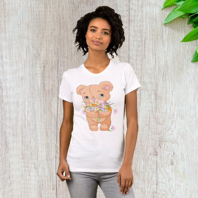 Teddy Bear Holding A Bouquet Womens T-Shirt (Creator Uploaded)