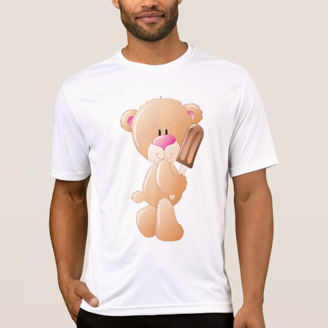 Teddy Bear Holding Chocolate Ice Cream Popsicle T-Shirt (Front)