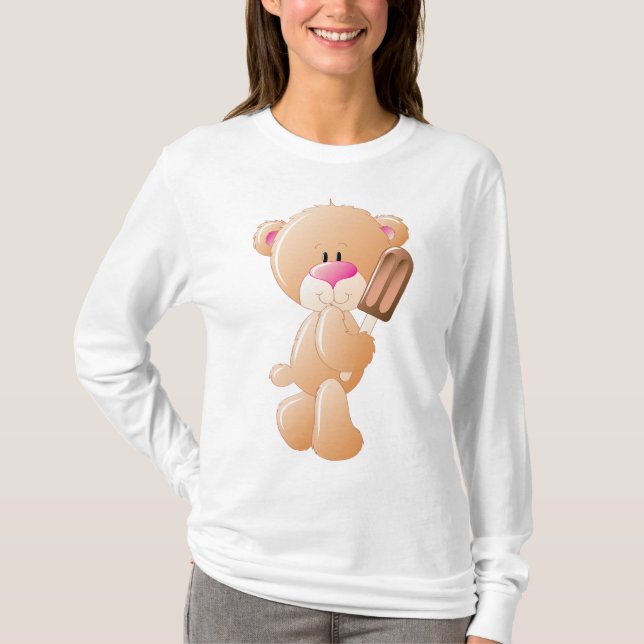 Teddy Bear Holding Chocolate Ice Cream Popsicle T-Shirt (Front)