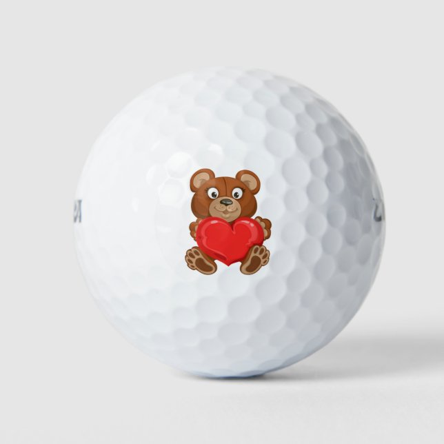 Teddy Bear Holding Heart Design Golf Balls (Front)