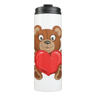 Teddy Bear Holding Heart Design Thermal Tumbler