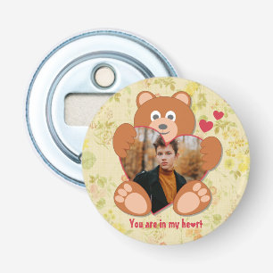 Teddy Bear Holding Heart Photo Valentine's Day Bottle Opener