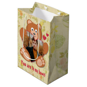 Teddy Bear Holding Heart Photo Valentine's Day Medium Gift Bag