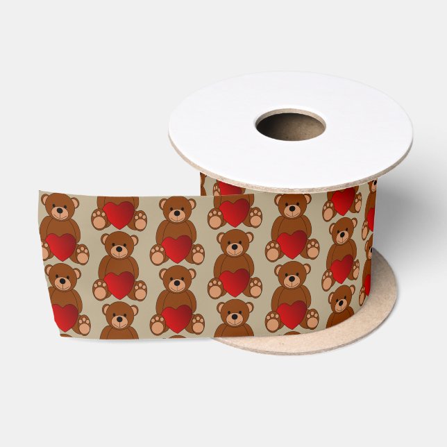 Teddy bear holding heart Satin Ribbon (Spool)