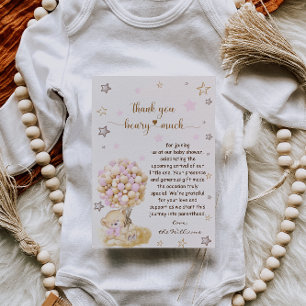 Teddy Bear Holding Pink Balloons Baby Shower Thank You Card