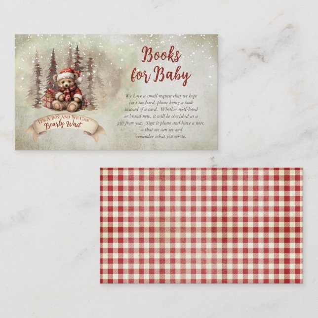 Teddy Bear Holiday Boy Baby Shower Books for Baby Enclosure Card (Front/Back)