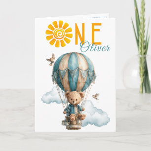 Teddy Bear Hot Air Balloon 1st Birthday Card