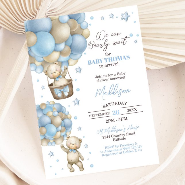 Teddy Bear Hot Air Balloon Baby Shower Invitation (Teddy Bear Hot Air Balloon Baby Shower Invitation Boy)