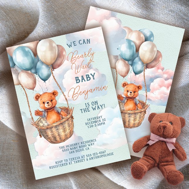 Teddy Bear Hot Air Balloon Baby Shower Invitation (Many matching item on this!)