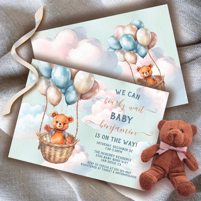 Teddy Bear Hot Air Balloon Baby Shower Invitation (Matching items available!)
