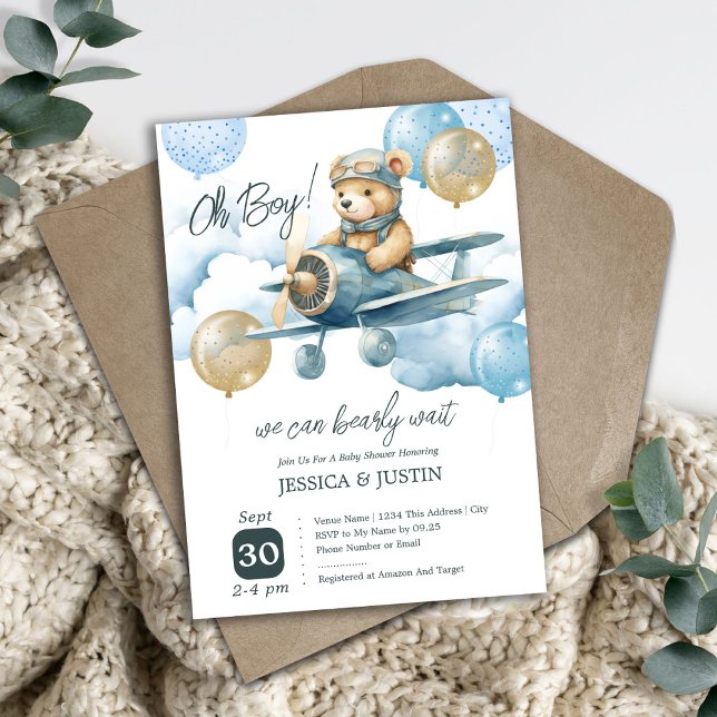 Teddy Bear Hot Air Balloon Baby Shower Invitation (Creator Uploaded)