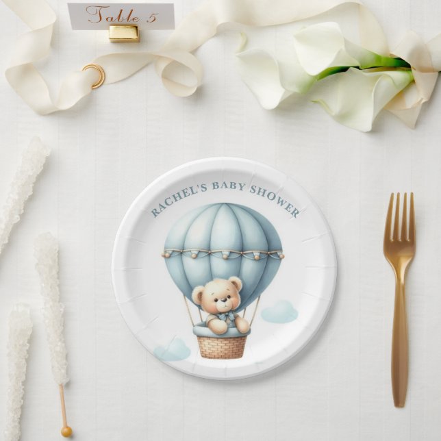 Teddy Bear Hot Air Balloon Baby Shower Paper Plate (Wedding)
