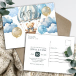 Teddy Bear Hot Air Balloon Baby Shower Postcard<br><div class="desc">Lovely teddy bear watercolor graphics in shades of tan, brown, and blue. Great baby boy baby shower theme. Watercolor clouds, balloons, hot air balloon, and cute teddy bear. Custom / personalised baby shower invitations. Available as a digital download. Look for matching items in my baby shower category in the shop....</div>