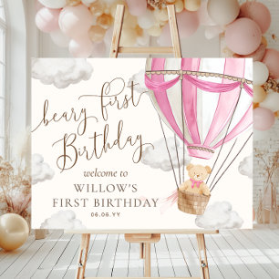 Teddy Bear Hot Air Balloon Beary First Birthday Poster