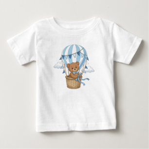Teddy Bear Hot Air Balloon Blue Kids Nursery Desig Baby T-Shirt