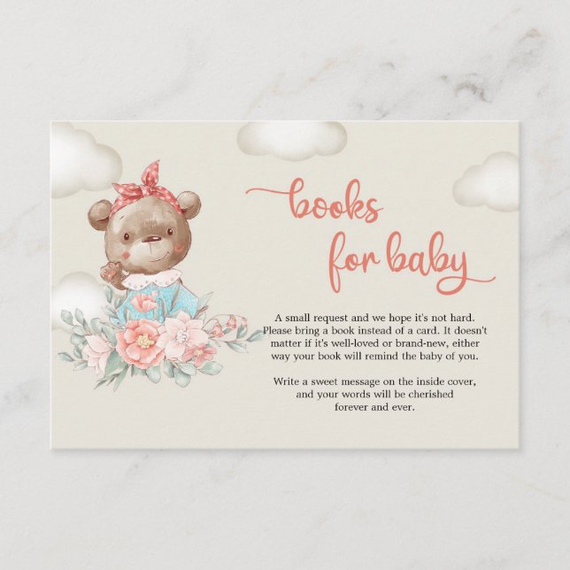 Teddy bear hot air balloon floral book request enclosure card (Front)
