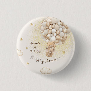 Teddy Bear Hot Air Balloon Gold Beige 3 Cm Round Badge
