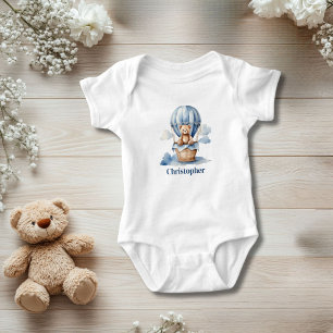 Teddy Bear Hot Air Balloon Personalised Blue Boy Baby Bodysuit