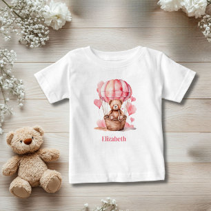 Teddy Bear Hot Air Balloon Pink Girl Personalized Baby T-Shirt