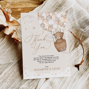 Teddy Bear Hot Air Balloon  Thank You Card