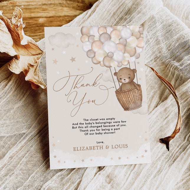 Teddy Bear Hot Air Balloon  Thank You Card (Creator Uploaded)