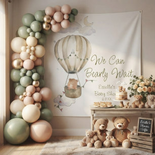 Teddy Bear Hot Air Balloon Watercolor Baby Shower Tapestry