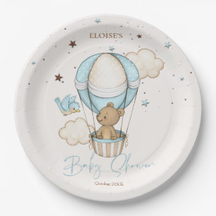 Teddy Bear Hot Balloon Bearly Wait Baby Shower Paper Plate