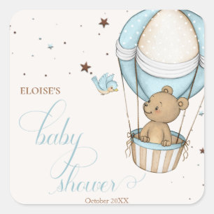 Teddy Bear Hot Balloon Bearly Wait Baby Shower Square Sticker