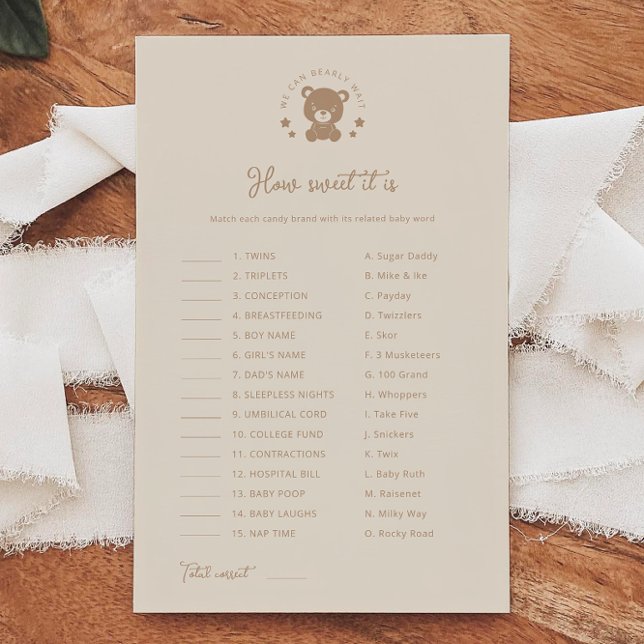 Teddy Bear How Sweet It Is Baby Shower Game  (Creator Uploaded)
