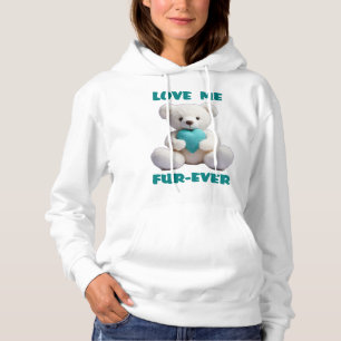 Teddy Bear Hugging Teal Heart Valentine's Day Gift Hoodie