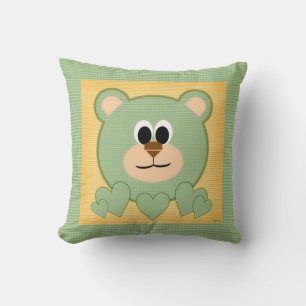 Teddy Bear Hugs n Kisses Green and Yellow Cushion