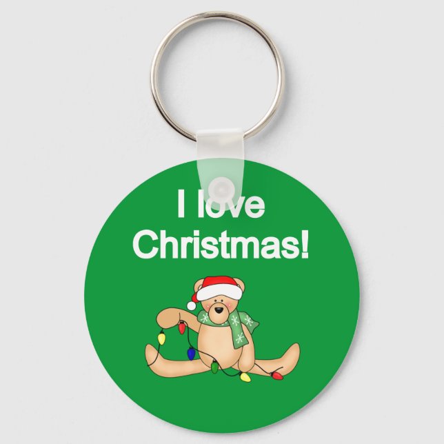 Teddy Bear I Love Christmas Tshirts and Gifts Key Ring (Front)