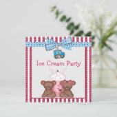 Teddy Bear Ice Cream Party Invitation (Standing Front)