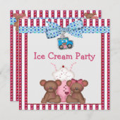 Teddy Bear Ice Cream Party Invitation (Front/Back)