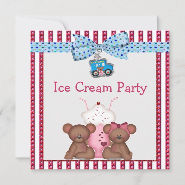 Teddy Bear Ice Cream Party Invitation (Front)