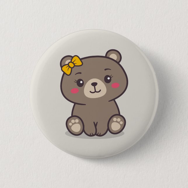 Teddy Bear Illustration 6 Cm Round Badge (Front)