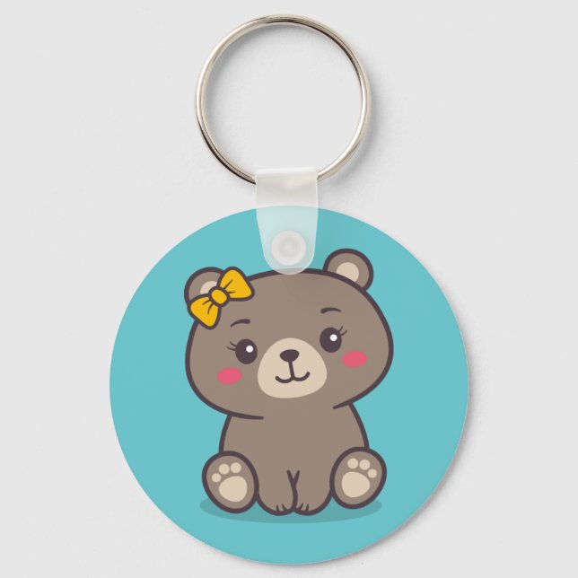 Teddy Bear Illustration Key Ring (Front)