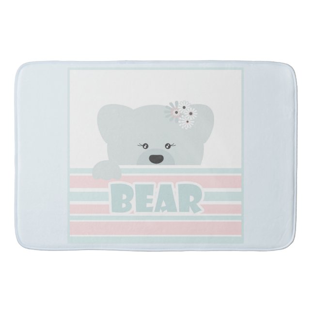Teddy bear illustration kids childish print bath mat (Front)