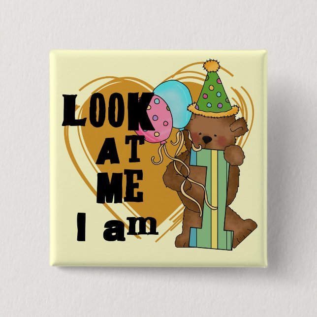 Teddy Bear I'm 1 Birthday T-shirts and Gifts 15 Cm Square Badge (Front)