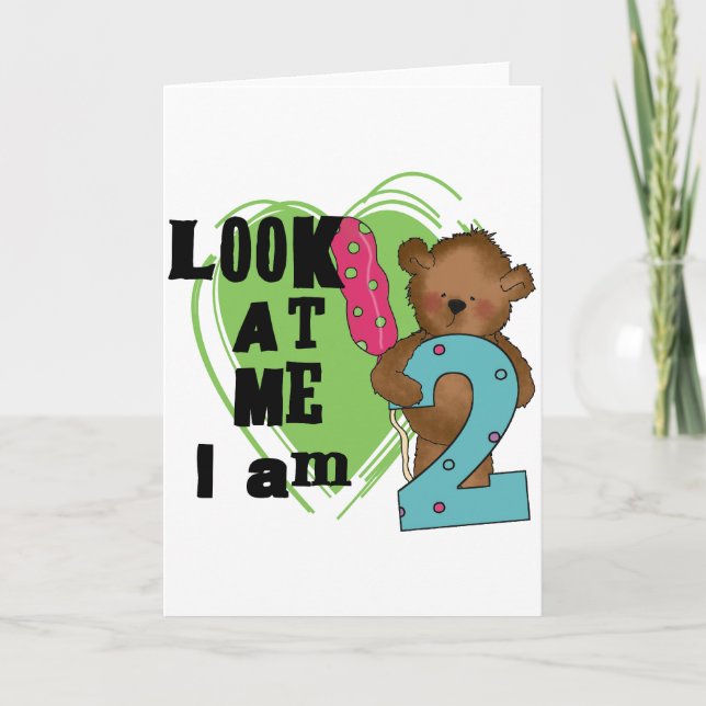 Teddy Bear I'm 2 Birthday T-shirts and Gifts Card (Front)