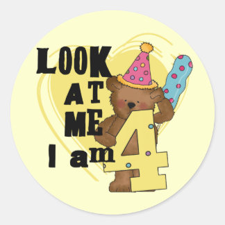 Teddy Bear I'm 4 Birthday Tshirts and Gifts Classic Round Sticker
