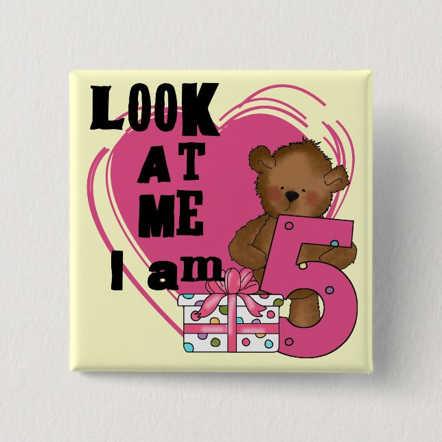 Teddy Bear I'm 5 Birthday T-shirts and Gifts 15 Cm Square Badge (Front)