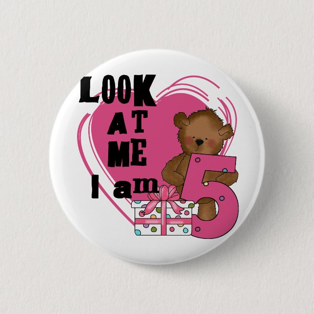 Teddy Bear I'm 5 Birthday T-shirts and Gifts 6 Cm Round Badge (Front)