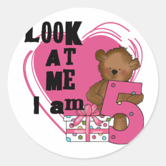 Teddy Bear I'm 5 Birthday T-shirts and Gifts Classic Round Sticker